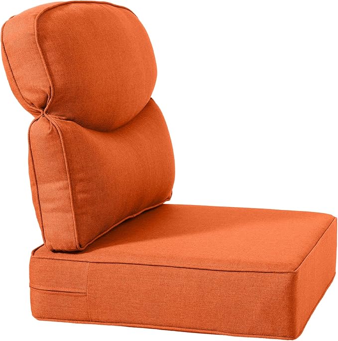 Luxury 22x24/22x25 6-Inch Smile Patio Cushions for Outdoor Furniture Set of 6 - Thick Back & Deep Seat Outside Chair Cushions for Rattan Metal Glider Loveseat Sectional Sofa - Orange
