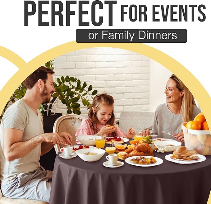 Exquisite 66% Thicker Premium Brown Round Tablecloth 0.5 Mil 12 Pack Plastic Table Cloth Disposable 84 Inch Round Plastic Tablecloth Won't Tear Easily Like Cheap Thin Brands