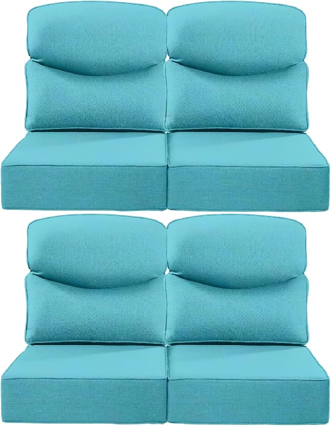Luxury 24x24x6 Inch Smile Patio Dining Chair Cushions Set of 4 - Heavy Duty Water Repellent Outdoor Seat Cushion for Outside Furniture Swivel Chairs Loveseat L-Shape Sofa - Turquoise