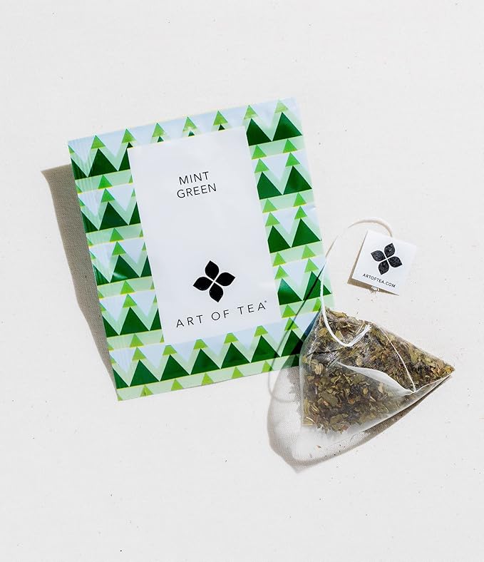 Art of Tea | Mint Green Tea | 12 Count Pyramid Tea Bag Sachets
