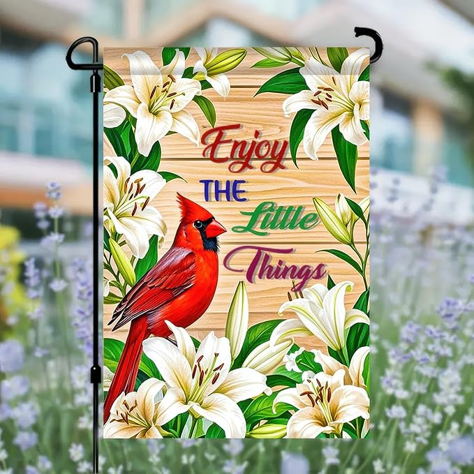 BlissYard Spring Garden Flag 12x18 Inch Double Sided Cardinal Bird Lily Small Flags For Outside Outdoor Decor Yard Farmhouse Holiday Spring Summer Seasonal Decorations Yard Flags
