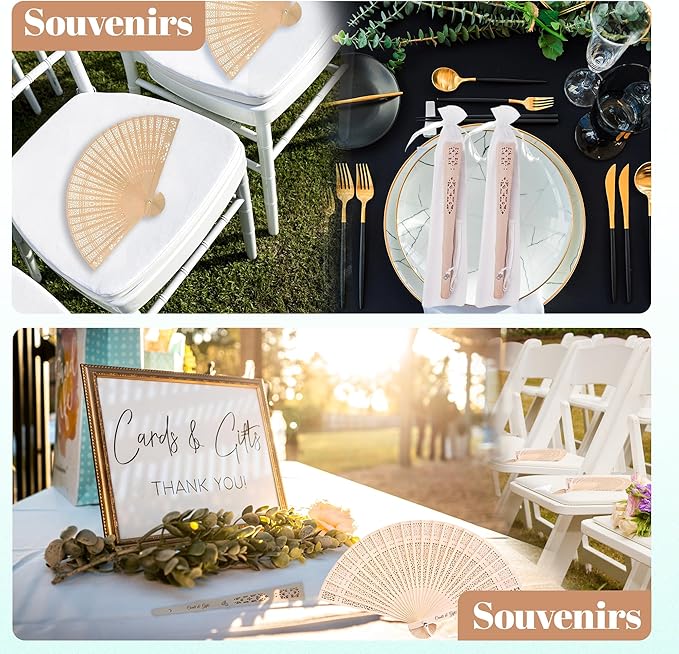 10 Pcs Personalized Sandalwood Wood Handheld Folding Fans with Organza Bags Wedding Fans Custom Name Text Icon Gift for Wedding Graduation Party Guests Baby Shower (10)