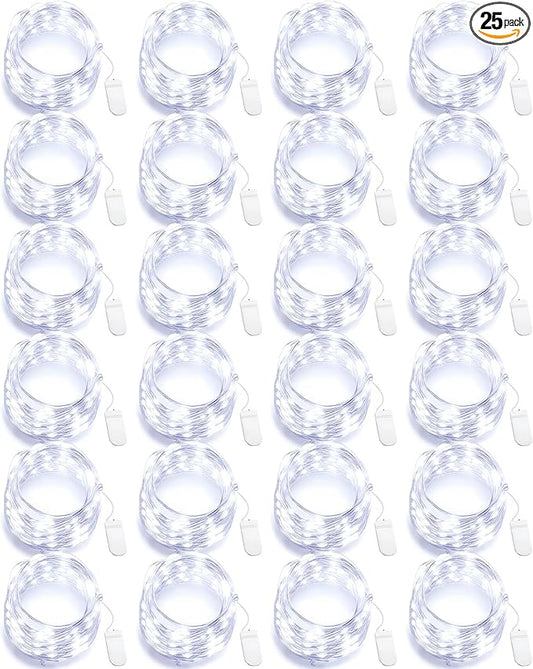 Riakrum 25 Pcs 10 ft 30 LEDs Fairy Lights Battery Operated Bulk, White Wedding Waterproof Tiny Small Twinkle LED String Lights for Jar Starry for DIY Birthday Party Favor for Vase Centerpieces