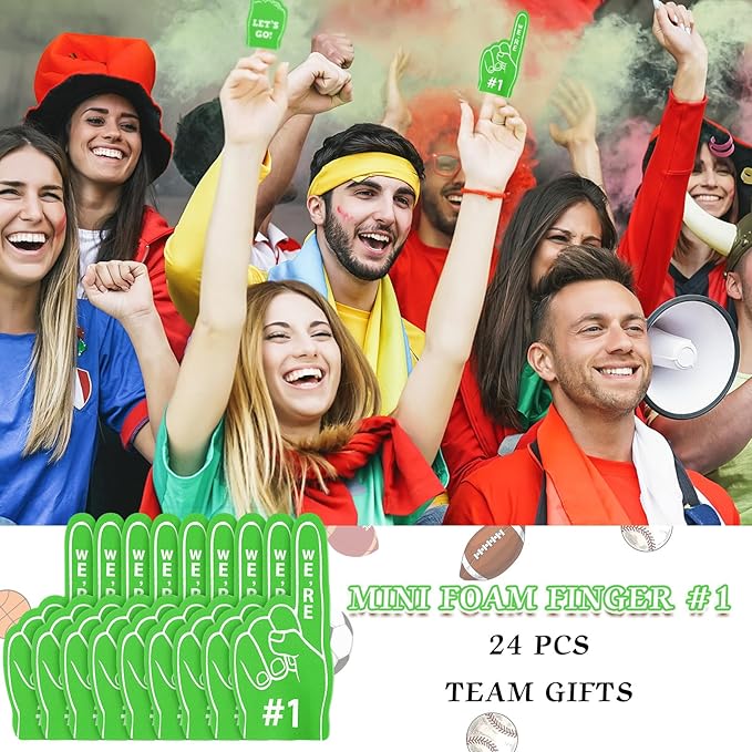 Sinmoe 24 Pcs Mini Foam Finger Baseball Fan Mini Foam Finger, We're #1 Sports Themed Party Supplies for Baseball Hockey Football Basketball Events Team Gifts(Green)