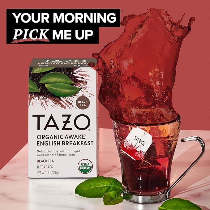 TAZO Organic Awake English Breakfast Black Tea Bags, Bold Traditional Breakfast-Style Black Tea, 96 Total Tea Bags (16ct - Pack of 6)