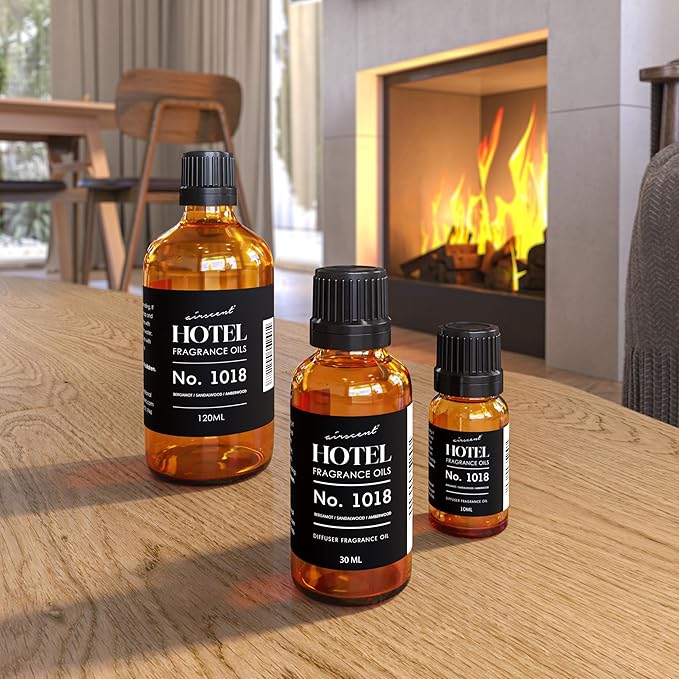 AirScent Hotel Diffuser Oil No. 1018 - Bergamot Sandalwood Amberwood - Hotel Scent Dupe - Premium Fragrance Oil for Ultrasonic and Waterless Diffusers and Crafting - 10 ml, 0.34 fl oz Glass Bottle