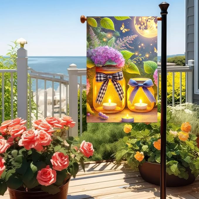 BlissYard Spring Garden Flag Double Sided 12 x 18 Inch Welcome Spring Summer Flags Glow Floral Mason Jar Flag Holiday Yard Outdoor Lawn Farmhouse Decorations Banner (Only Flag)