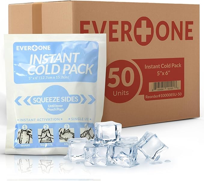 Instant Cold Pack | Disposable Ice Packs – Cold Therapy for Injuries, Swelling, Inflammation, Muscle Strains – Ideal for First Aid Kits – 5x6 Inches, 50 Count