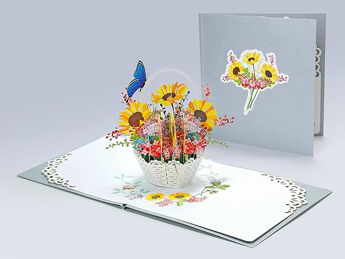CUTPOPUP Birthday Card Pop Up, Mother's Day, 3D Flower Greeting, Birthday Card for Women, Wife, Grandma (Sunflowers Basket)
