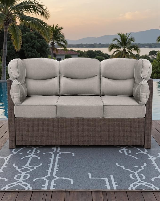 Luxury 24x24x6 Outdoor Couch Cushions Set of 3 - Water-Repellent 8-Piece Cushion Set for Outside Rattan Wicker 3-Seat Sofa Loveseat Chair Sectional Patio Conversation Sets - Beige/Smile