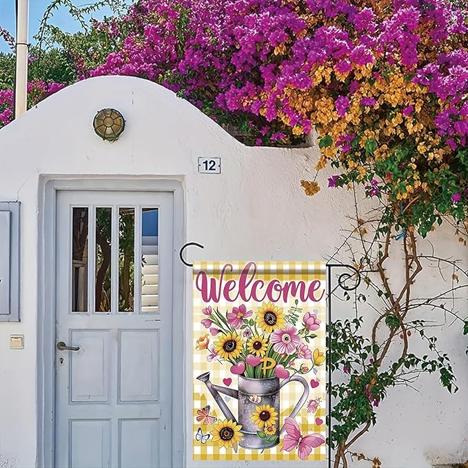 Starlit Patio Welcome Summer Spring Floral Mason Jar Garden Flag 12×18 Inch Double Sided Daisy Flowers Floral Pink Yard Flag Outside Decorations Farmhouse Outdoor Small Home Decor