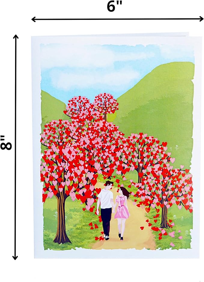 Romantic Couple Heart Tree Path Pop Up Anniversary Cards, 6x8in Wedding Anniversary Card, Valentines Day Card, 3D Gift for Her, Him, Husband, Wife (Heart Tree Path).