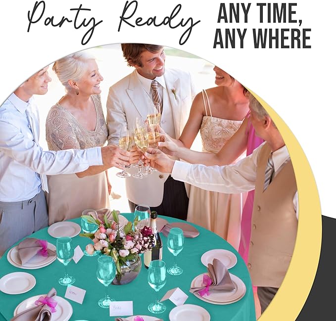 Exquisite 66% Thicker Premium Teal Round Tablecloth 0.5 Mil 6 Pack Plastic Table Cloth Disposable 84 Inch Round Plastic Tablecloth Won't Tear Easily Like Cheap Thin Brands
