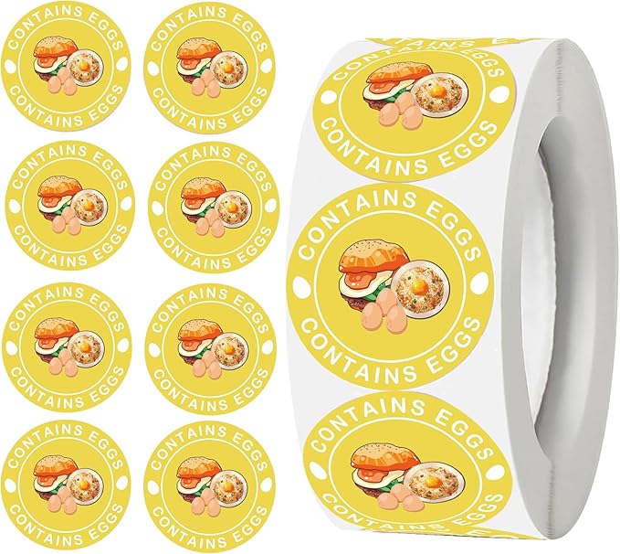 500 Pcs Contains Egg Stickers 1 inch Nut Allergen Allergy Warning Stickers Tree Egg Allergen Round Allergies Food Rotation Labels Allergic to Egg for Food Packing Retail and Restaurants (Egg)