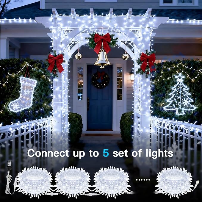 suddus 66ft 200 LED White String Lights with Timer, 12 Modes Christmas Fairy Lights Plug in, Connectable Indoor/Outdoor White Twinkle Lights for Xmas Tree, Bedroom, Garden, Wedding, Party Decorations