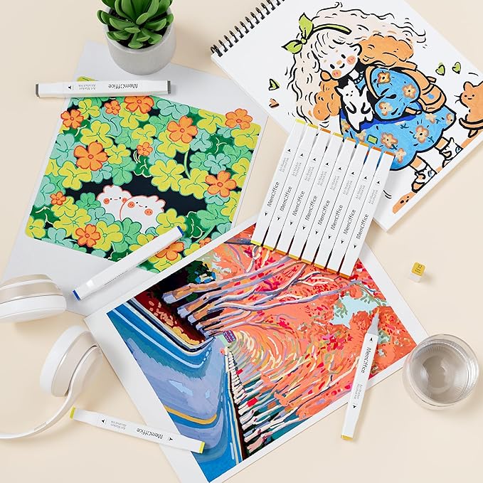 MemOffice 120 Colors Dual Tip Artist Alcohol Markers Set with Carrying Case - Perfect for Coloring, Drawing, Sketching, Card Making and Illustration - Perfect for Adults