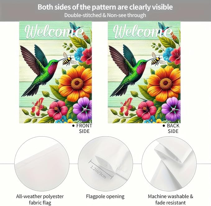 BlissYard Spring Summer Flower Garden Flag Welcome Small Yard Flag Bird Floral Double Sided Vertical Seasonal Farmhouse Wedding Yard Outdoor Decoration 12x18 Inch