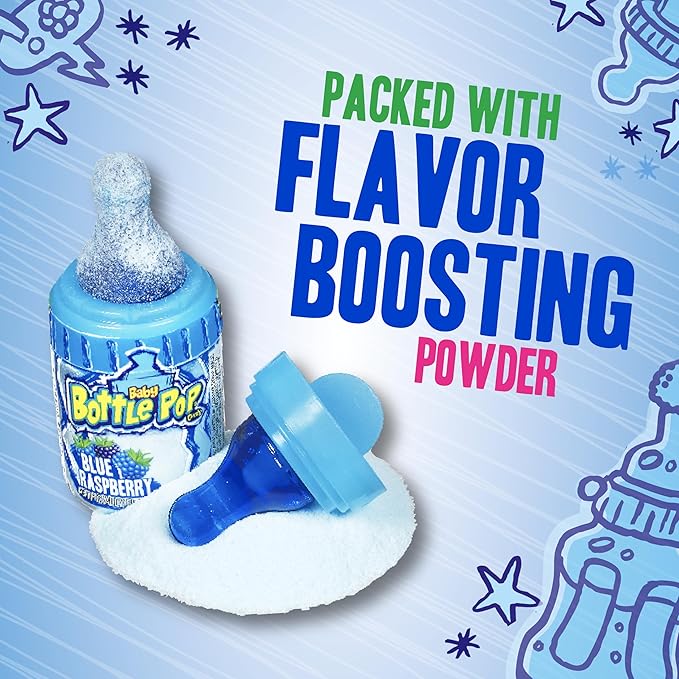 Baby Bottle Pop Christmas Candy Blue Lollipops, 10 Ct Bulk Lollipops with Dipping Powder in Blue Raspberry Flavor, Full Size, Individually Wrapped Hard Candy For Party Favors, Stocking Stuffers, Gifts