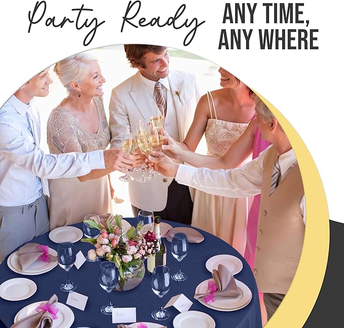 Exquisite 66% Thicker Premium Navy Blue Round Tablecloth 0.5 Mil 24 Pack Plastic Table Cloth Disposable 84 Inch Round Plastic Tablecloth Won't Tear Easily Like Cheap Thin Brands