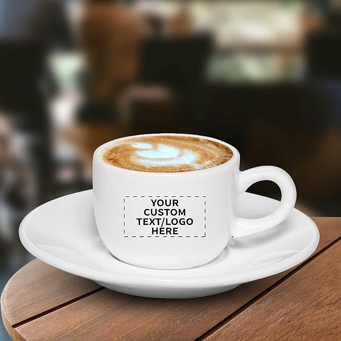 Custom Porcelain Espresso Cups with Saucer 2.5 oz. Set of 10, Personalized Bulk Pack - Perfect for Coffee, Tea, Espresso, Hot Cocoa, Other Beverages - White