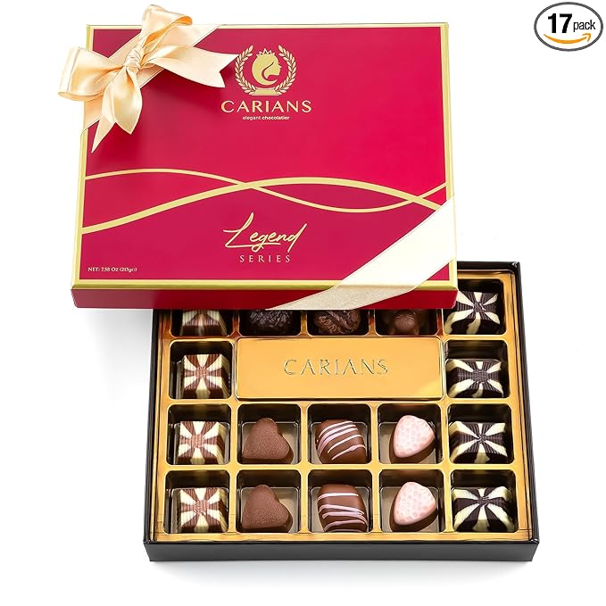 CARIANS Chocolatier Assorted Gourmet Chocolate Gift Box, Dark, Milk, White Chocolates Truffles, Treats for Thank you, Great for Gift Giving, Anniversary and Valentine's Day