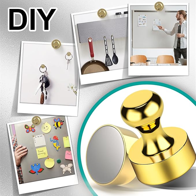 Tiergrade Metallic Magnets, Refrigerator Magnets, 60 Pack Gold Magnetic Push Pins, Strong Fridge Magnets, Multi-use Whiteboard Magnets Perfect for Kitchen Office Classroom
