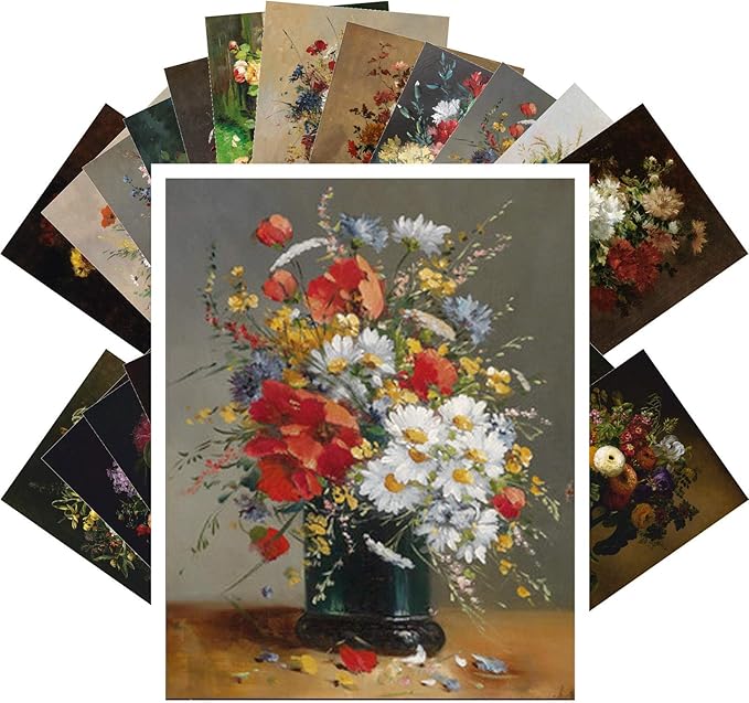 PIXILUV Vintage PostCards 24 pcs WILD FLOWERS GARDEN STILL LIFE Antique Museum Painting Art by Johann Retro Poster REPRINT