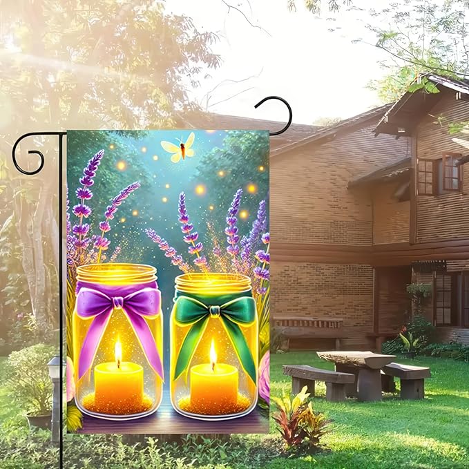 BlissYard Welcome Spring Garden Flag Double Sided 12 x 18 Inch Spring Summer Flags Glow Floral Fireflies Mason Jar Flag Holiday Yard Outdoor Lawn Farmhouse Decorations Banner (Only Flag)