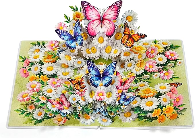 CUTPOPUP Birthday Card Pop Up, 3D Birthday Greeting Card, Mother's Day for Women, Mom, Wife, Grandma, Daughter (Daisy Butterflies)