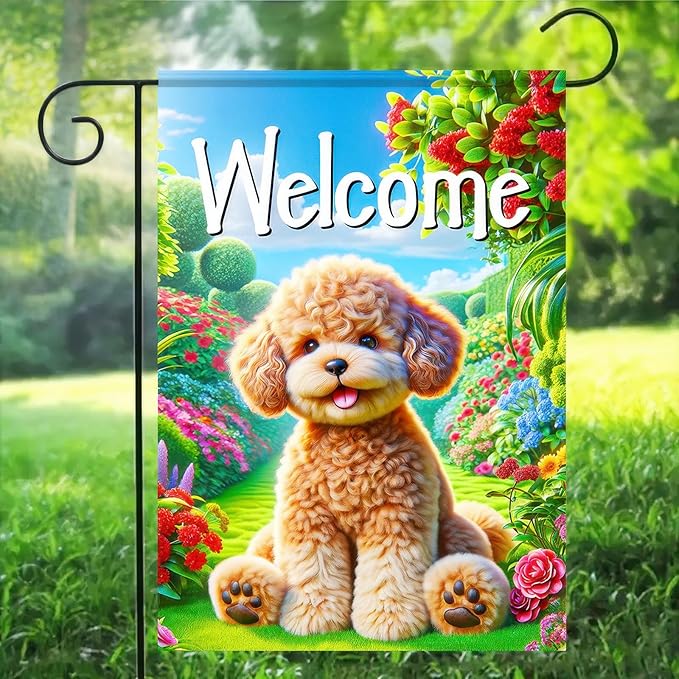 BlissYard Poodle Welcome Spring Summer Garden Flag 12x18 Double Sided Small Garden Yard House Flags Outside Outdoor Summer Porch Lawn Decoration Decor