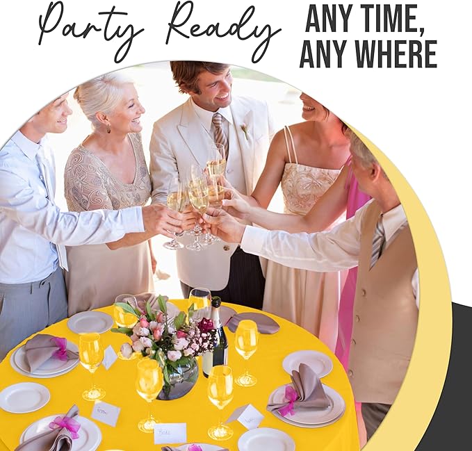 Exquisite 66% Thicker Premium Yellow Round Tablecloth 0.5 Mil 24 Pack Plastic Table Cloth Disposable 84 Inch Round Plastic Tablecloth Won't Tear Easily Like Cheap Thin Brands