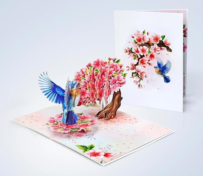 CUTPOPUP Birthday Card Pop Up, Mothers Day Card Pop Up, 3D Birthday Greeting Card, Mother's Day for Women, Mom, Wife, Grandma, Daughter (Robin Cherry)
