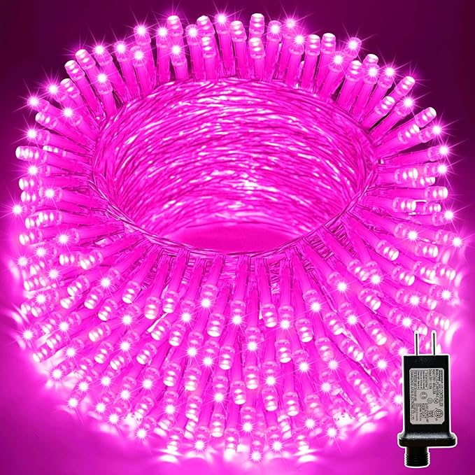 LAMPHOME 200 LED Pink Valentine Lights, 66ft 11 Modes Valentine Room Lights Clear Wire,Connectable Plug in Pink Christmas String Light Indoor Outdoor for Christmas Bedroom Valentines Party