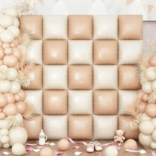 Cream Square Foil Balloon Wall, 25 PCS Double Sided Khaki Apricot Balloons Matte Beige Nude Balloon Backdrop for Baby Shower Decoration Wedding Boho Birthday Party Decoration