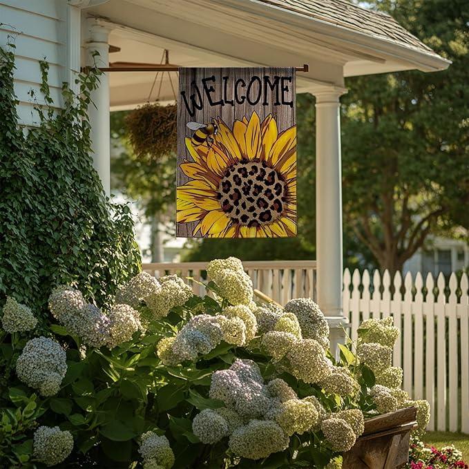 Garden Flags, Welcome Garden Flag, Bee Sunflower Flag Double-Sided Flags for Farmhouse Yard Outdoor-12 x 18inch (SUNFLOWER)