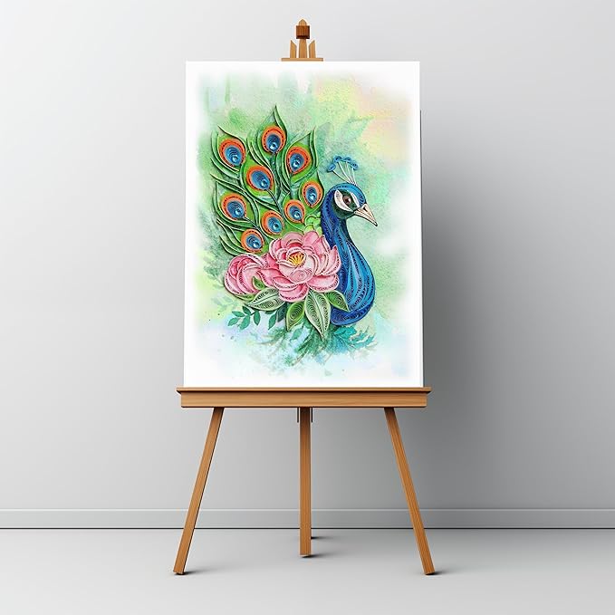 Mother's Day Card, Peony and Peacock Greeting Card, Animal Quilled Quilling, Birth Month Flower Born in November Birthday, Mothers Day Card for Mom Grandma Friend (Peony and Peacock)