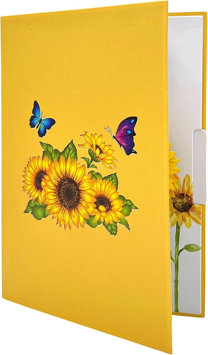 3D Pop Up Greeting Card Sunflower Field in Full Bloom size 5x7 inch include a matching theme Notecard and Envelope