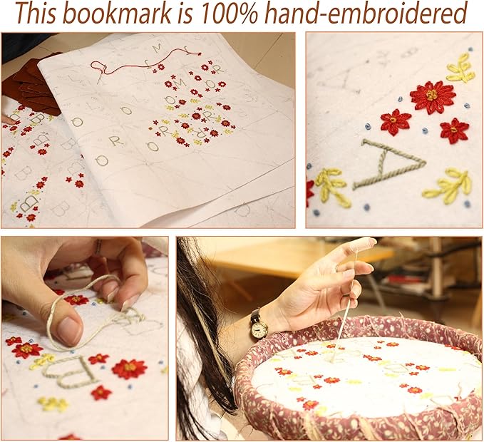 Personalized Hand Embroidered Corner Bookmark, Cute Flower Book Mark, Hand Stitch Gift for Women Book Lovers by HNQCPCVU (N, White)