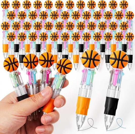 Kosiz 48 Pack Basketball Party Favors Sport Pen Multicolor 4 in 1 0.5mm Ballpoint Pen for Office Sport Lover Novelty Valentine's Day Gifts Goodie Bags Stuffers