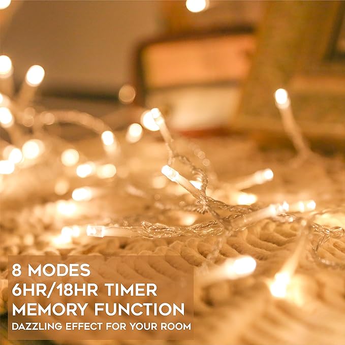 suddus 200 Led Connectable Christmas Lights Outdoor Waterproof, 66ft Fairy Lights Plug in with Remote, Warm White Christmas Tree Light Indoor for Bedroom, Dorm, Xmas Party, Porch, Patio, Garden Decor
