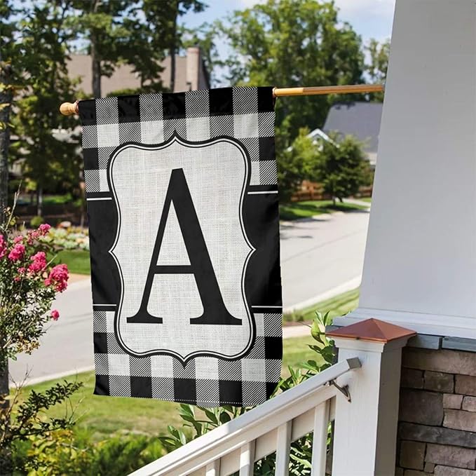YANGHOME Monogram Initial A Burlap Garden Porch Lawn Flag Farmhouse Decorations Mailbox Decor Welcome Sign 12x18 Inch Small Mini Size Double Sided Flax Nylon Linen Fabric