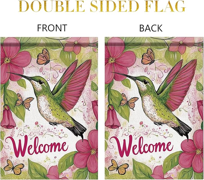 Starlit Patio Spring Summer Hummingbird Garden Flag 12x18 Inch Double Sided Hummingbird Floral Butterfly Small Yard Flag House Seasonal Farmhouse Outside Outdoor Decoration