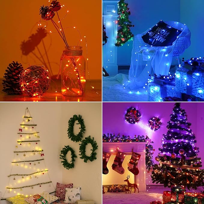 StarryEver 66ft 200LED Fairy Lights Battery Operated, 4 Pack 16.5ft 16 Color Changing String Light with Remote Timer, RGB Waterproof Twinkle Lights for Indoor Outdoor Room Gift Party Christmas Décor