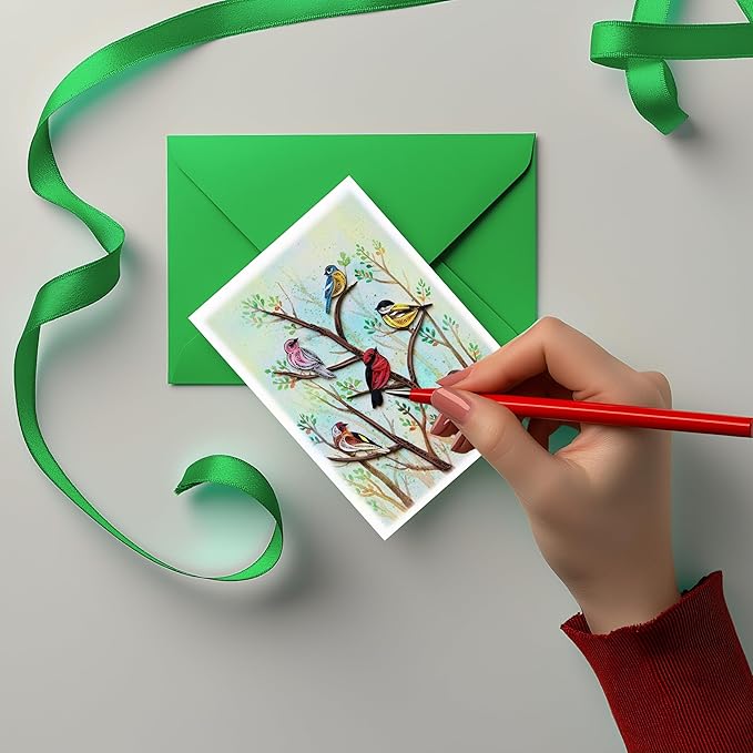 Green Tree and Summer Card, Quilling Card, Birds and Season Themed, Watercolor Classy Cards for Mom, Women, Wife, Daughter (Birds - Summer Garden)