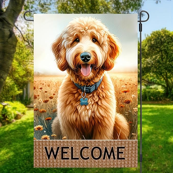 BlissYard Welcome Garden Flag Spring Summer Dog Welcome Garden Flag 12x18 Inch Double Sided Smiling Puppy Rustic Outdoor Yard Lawn Porch Decor Banner