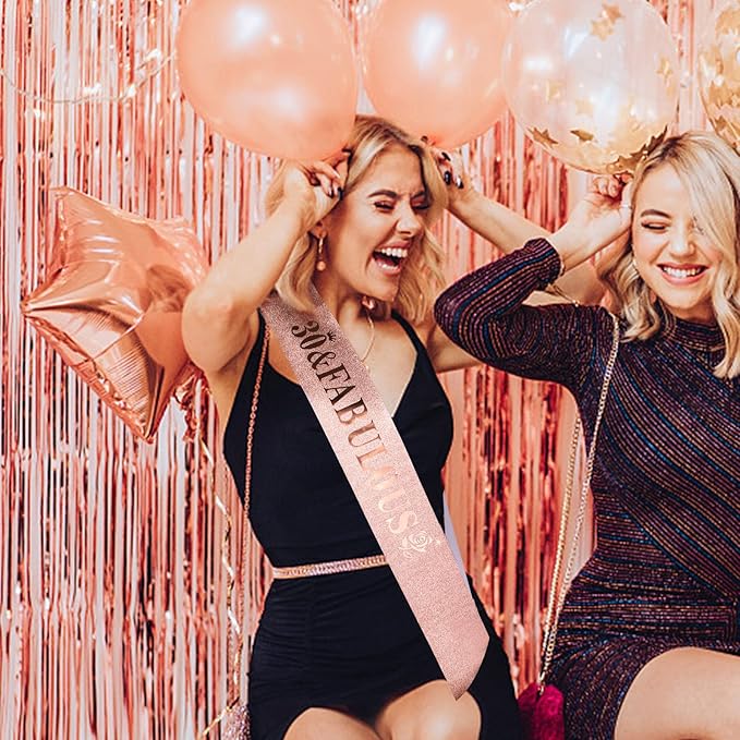 30th Birthday Sash, Tiara, and Rose Gold Decorations - Fabulous Birthday Gifts for Her