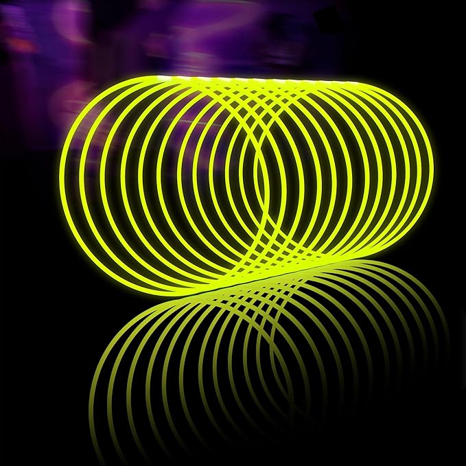 Glow Fever Glow Sticks Bulk 100ct 22'' Glow Necklaces with Connectors, Neon Light Sticks for Party Festivals Raves Concert Birthday Wedding, Yellow