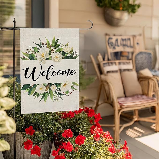 Garden Flags, Welcome Garden Flag, Bee Sunflower Flag Double-Sided Flags for Farmhouse Yard Outdoor-12 x 18inch (Welcome Flower)
