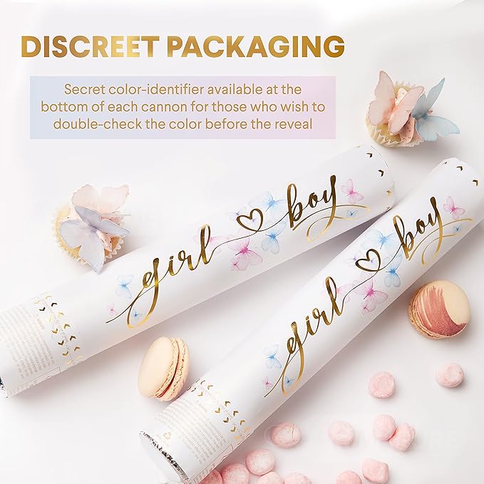PrimePure Gender Reveal Confetti Cannon - Biodegradable Powder Cannons Smoke Bomb - Blue, 2 Pack - Party Poppers Baby Blue Confetti Popper for Baby Boy Gender Reveal Party