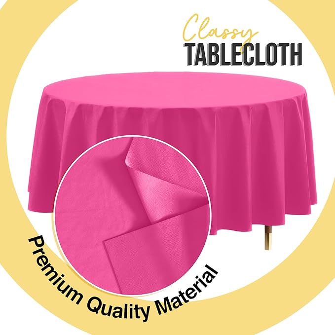 Exquisite 66% Thicker Premium Cerise Round Tablecloth 0.5 Mil 6 Pack Plastic Table Cloth Disposable 84 Inch Round Plastic Tablecloth Won't Tear Easily Like Cheap Thin Brands